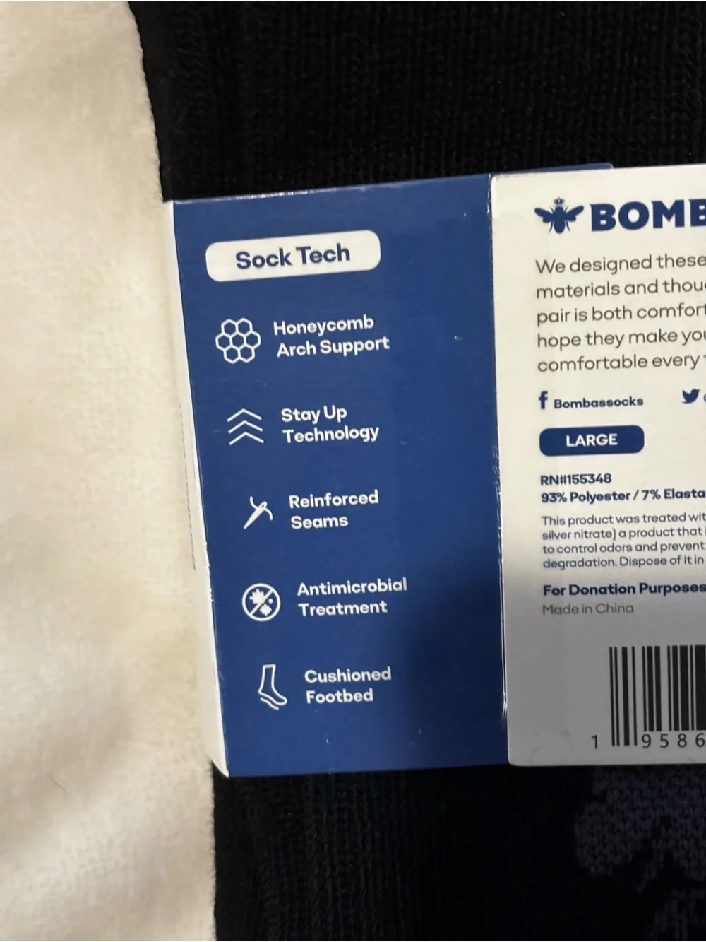 Bombas Men's Black Crew Socks - 3 Pairs.  Sz L